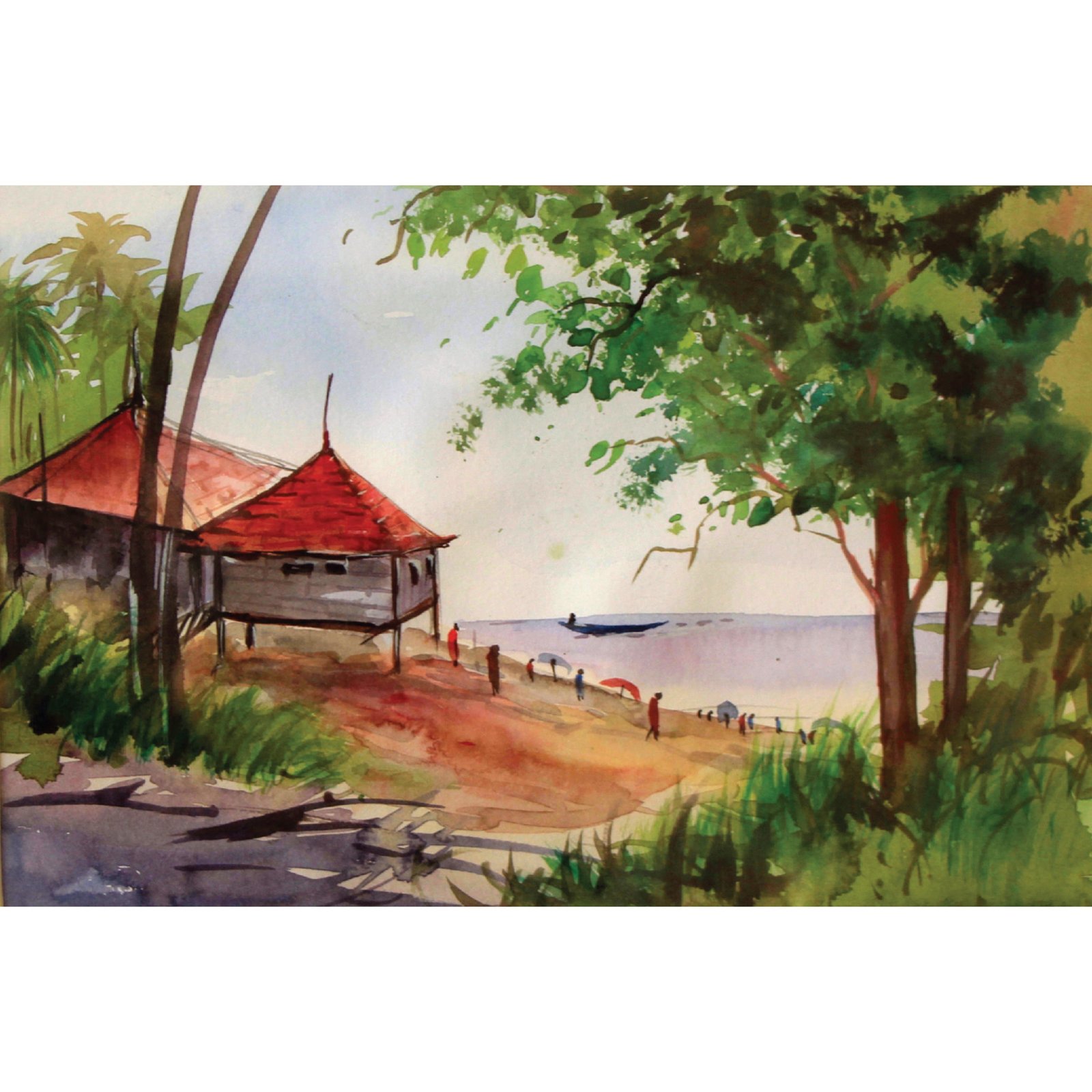 Watercolor Park On The Road Side With Beautiful Scenery Hand Drawn  Illustration