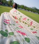 Hand painted hibiscus saree