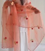 Hand Painted Organza Dupatta with Crochet Motifs