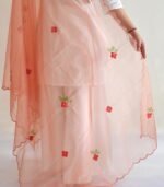 Hand Painted Organza Dupatta with Crochet motifs