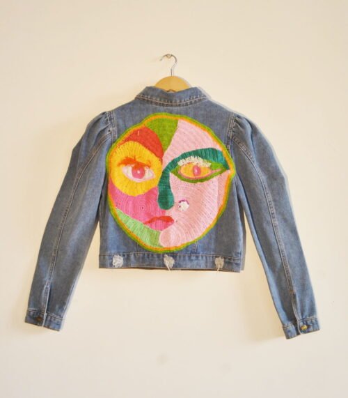 Crochet Face Motif On Denim Jacket