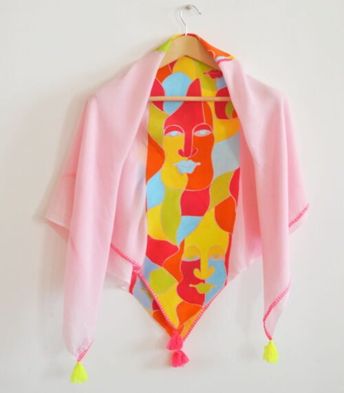 Pink Scarf With Diagonal Face Motif