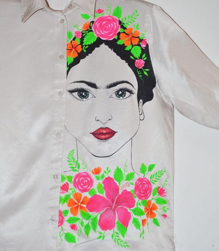 Hand Painted Shirt With Floral Face Design