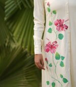 Hibiscus Flowers On Off White Shirt Dress