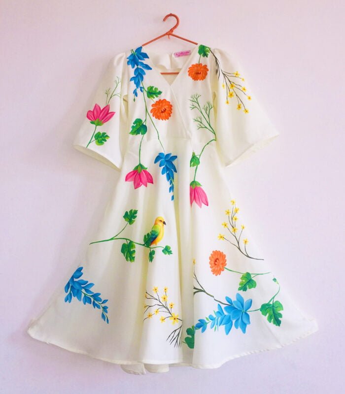 Flora And Fauna Pattern On Flare Dress