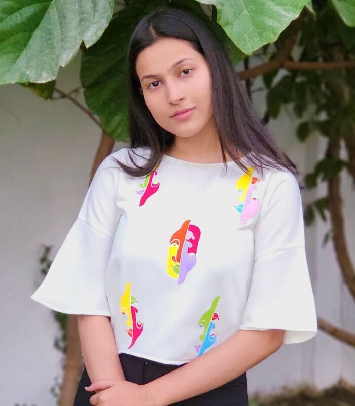 Hand Painted Top With Abstract Faces