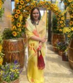 Hand painted yellow saree