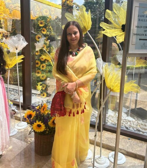 Hand painted yellow saree