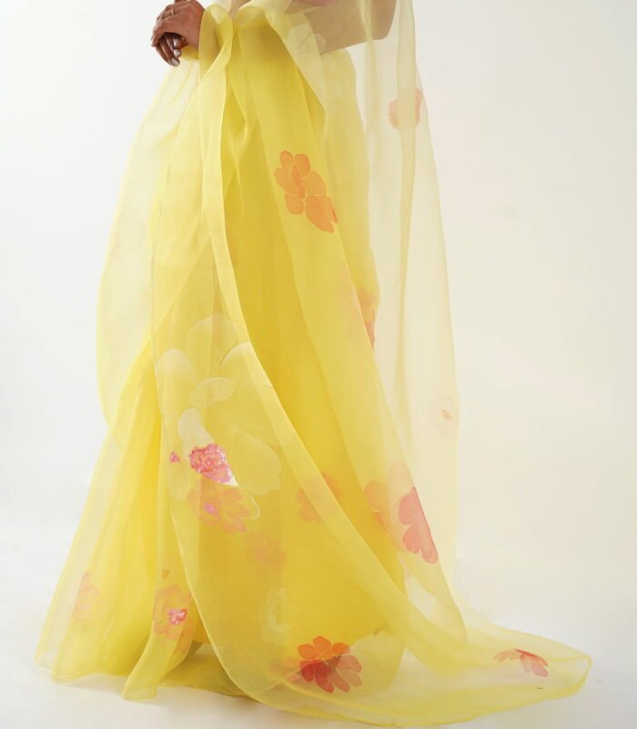 Hand painted yellow saree