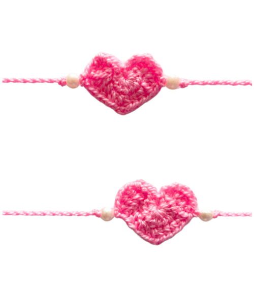 Pink heart crochet rakhi